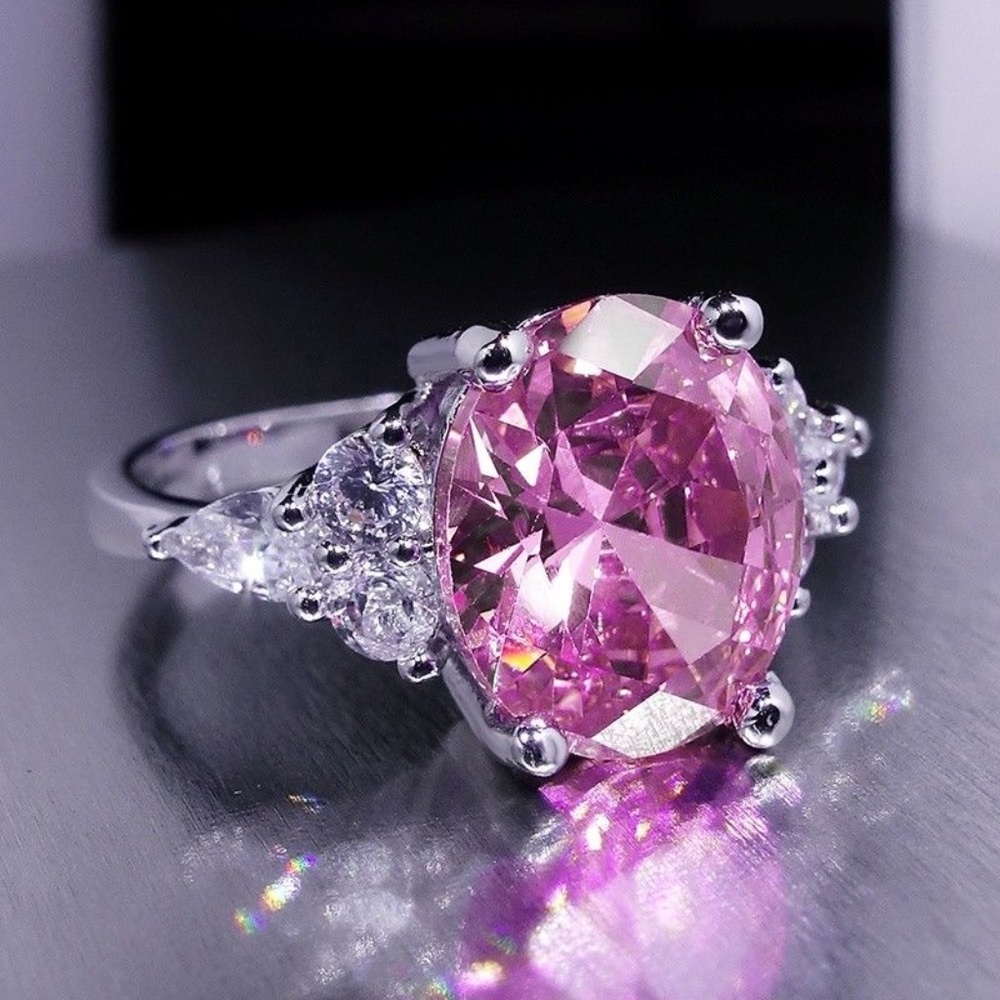 3.3CT Pink Sapphire Birthstone Silver Ring